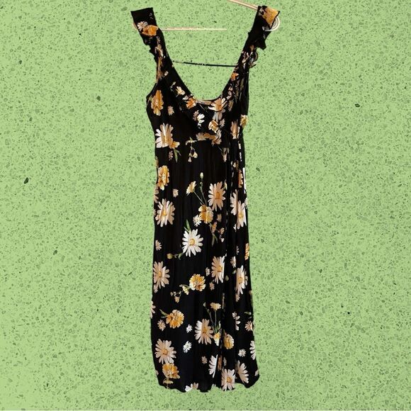 Patrons of Peace black midi wrap sundress daisy floral ruffles - Picture 6 of 15